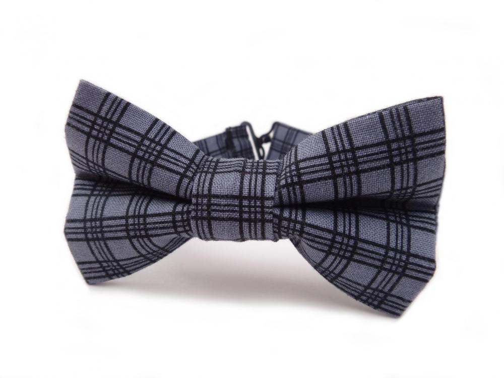 Bow Tie - Grey & Black Plaid Bowtie For Boys